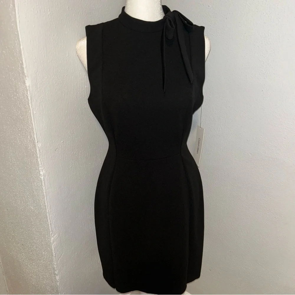 Calvin Klein Black formal cocktail  Midi Dress with Bow Detail - Picture 2 of 5